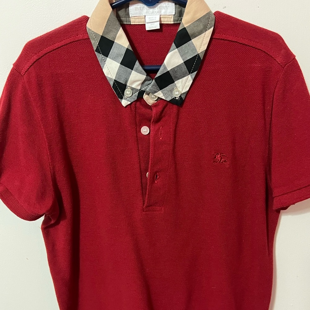 Boys Burberry polo check collar